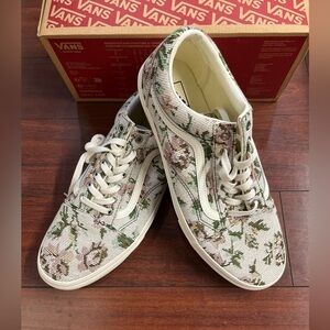Mens 12 Vans Old Skool Tapestry Floral Marshmallow Shoe Sneaker Low Top HALF BOX
